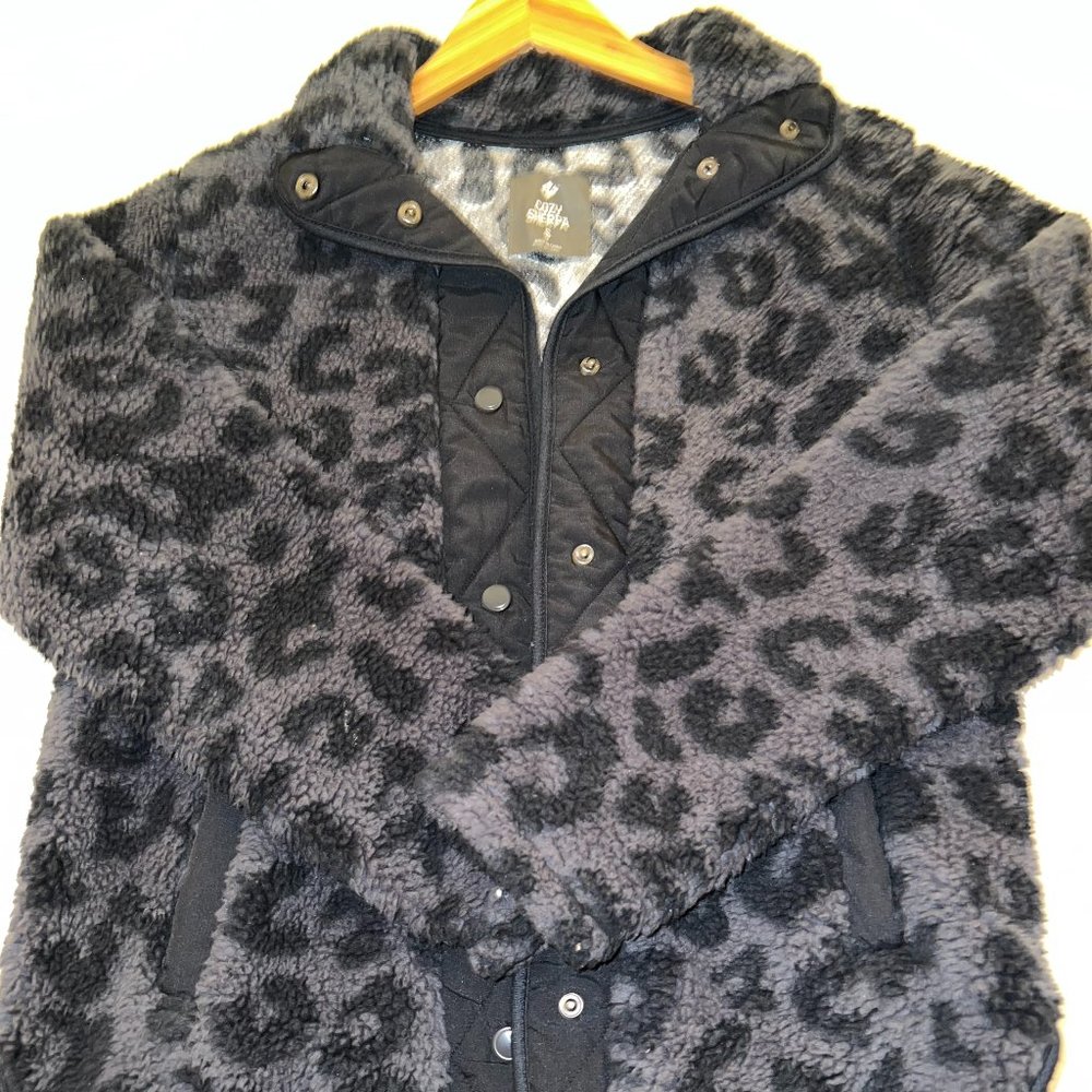 Cozy Sherpa Grey Cheetah Print Button up Jacket